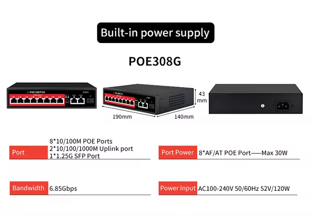 STEAMEMO-SSC Series POE Switch 4/6/8/16/24 Port, Active POE for IP Cameras, Wireless AP Switch, Gigabit IEEE 802.3 AF/AT: green