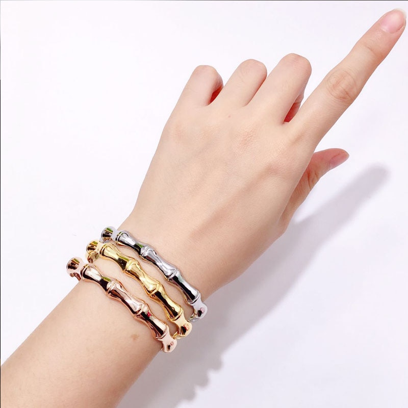 Luxury Jewelry Man Woman Cuff Bracelet Stainless Steel Bamboo Bone Korea