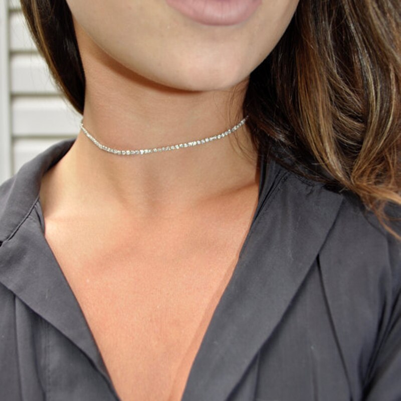 Blijery Simple 1 Row Rhinestone Crystal Choker Necklace for Women Wedding Party Silver Color Chain Chokers Jewelry Collier Femme