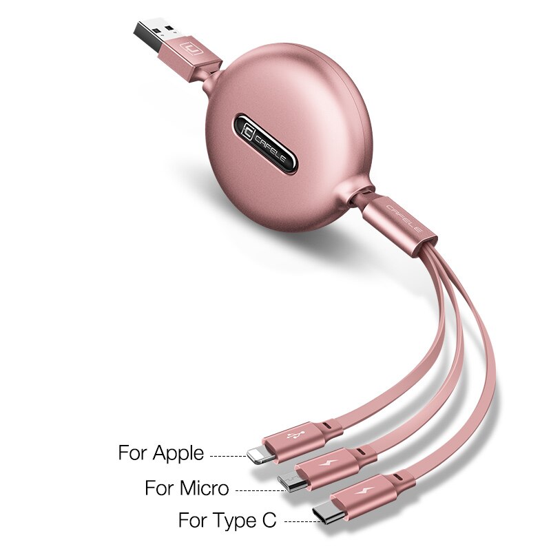 Cafele Retractable 3 in 1 USB Cable Micro Type C USB Cable for iPhone X 3A Fast Charging Cable for Huawei Samsung Phone Charger: rose gold 3in1