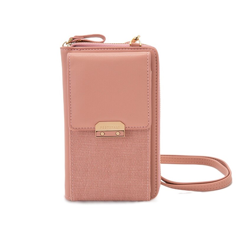 Women Messenger Bags Outing Shoulder Bag Mobile Phone Wallet Solid Color Small Mini Crossbody Bag Long Shoulder Strap: Dark pink