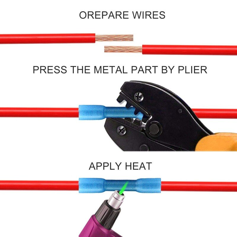 250pcs Waterproof Electric Wire Connectors Electrical Butt Terminals Heat Shrink Marine Solder Butt Connectors