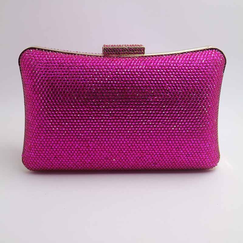 Bolso de mano cuadrado de para mujer, bolsa de noche con cristales azul marino, a juego y de noche para zapatos, boda, graduación: P-Fuchsia