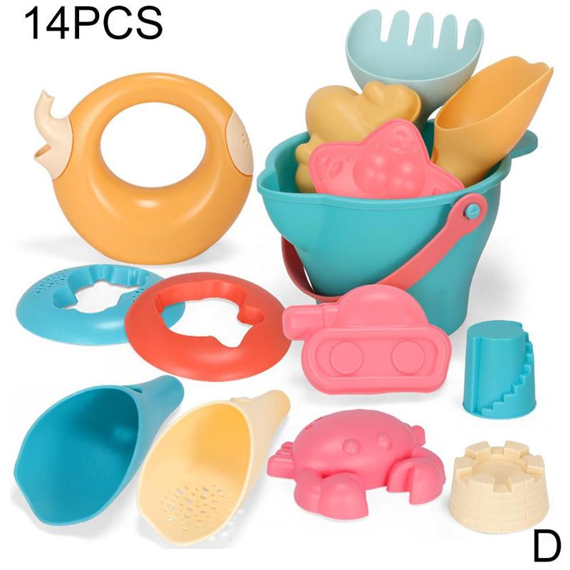 Summer Children Sandbox Set Kids Beach Toys Baby Beach Play Set Sand Play Sand Dredging Tools Sand Water Game Play Bath Toys: 14 PCS