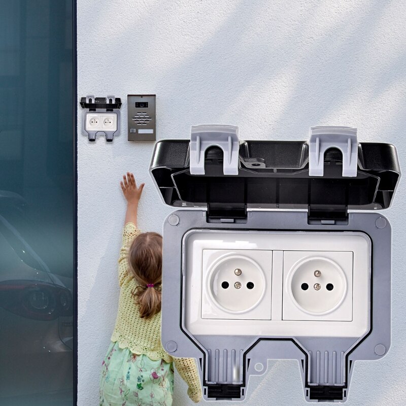 External Outdoor IP66 2 Slot Wall Socket Dustproof Surface-Mounted Protective C6UC