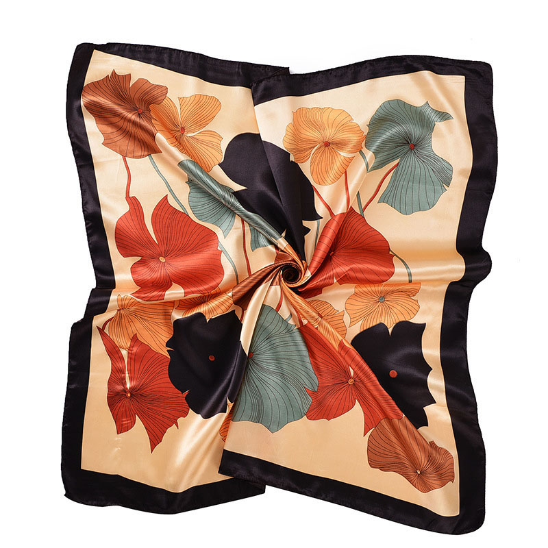 Vrouwen Vierkante Zijden Sjaals 90*90 Cm Dames Satijn Gedrukt Sjaal Herfst Winter Vrouwelijke Lotus leaf Sjaals: Brown