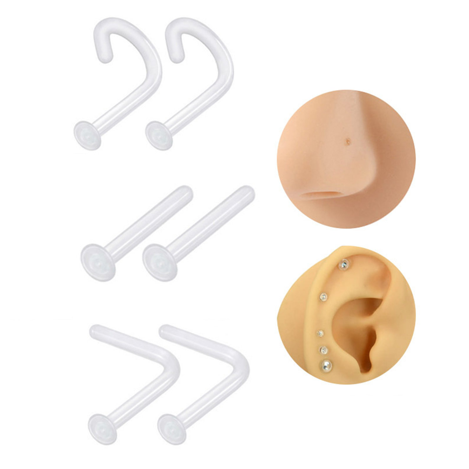 Transparenter Glas-Nasenring, Persönlichkeit, L-förmig, S-förmig, gebogener stechen, unsichtbarer Nasenring, antiallergischer Körperpiercing-Schmuck