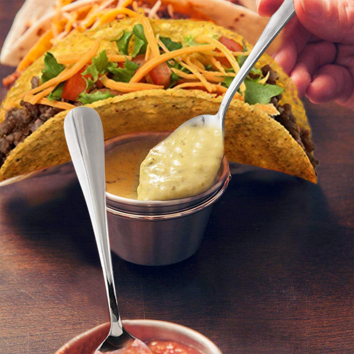 Stainless Steel Wave Shape Taco Holders Slots Kitchen Tableware Mexican Food Rack Double-Sided Seasoning Cups for Restaurant