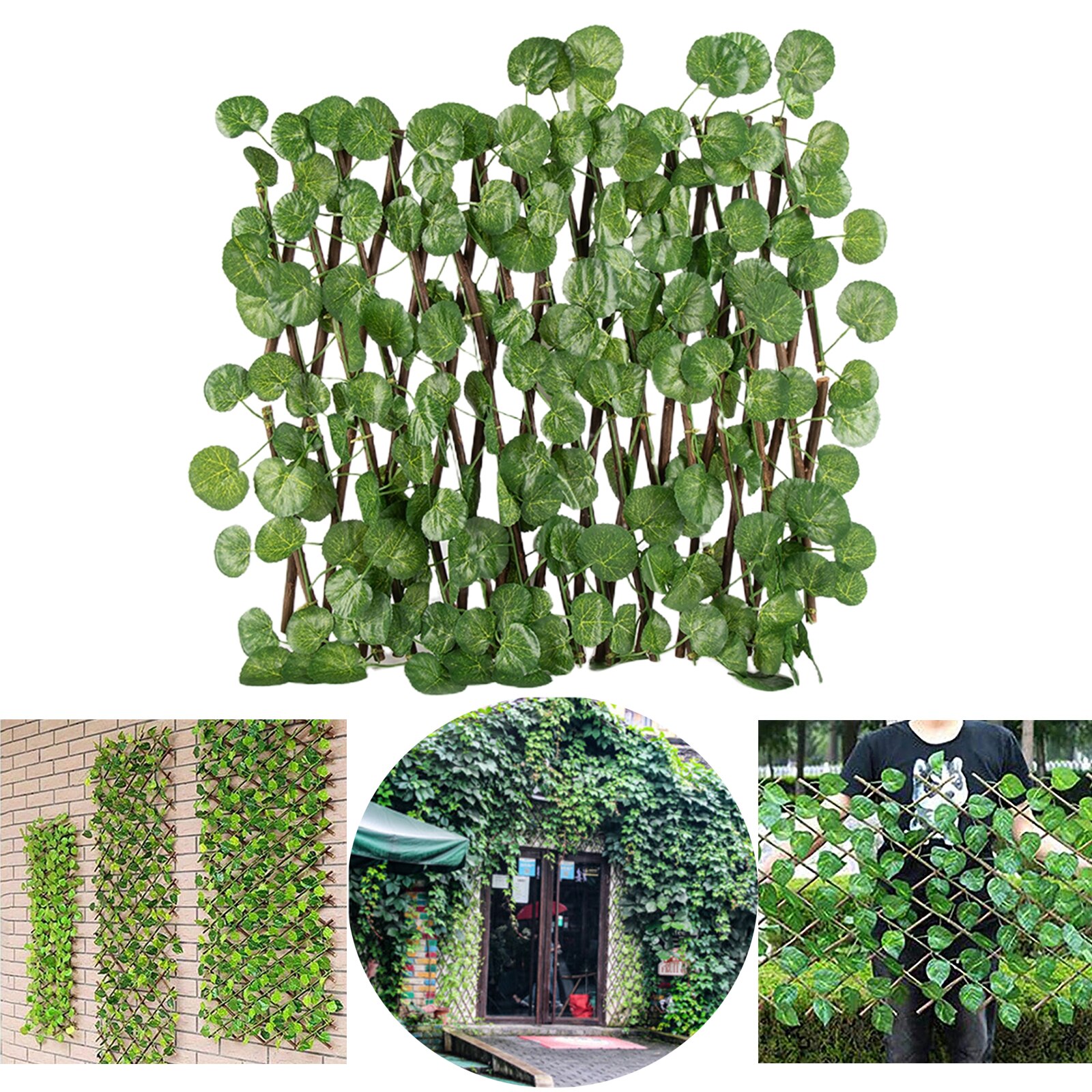 Retractable Garden Fence Trellis Privacy Screen with Artificial Plant Outdoor Indoor Garden Yard Decor