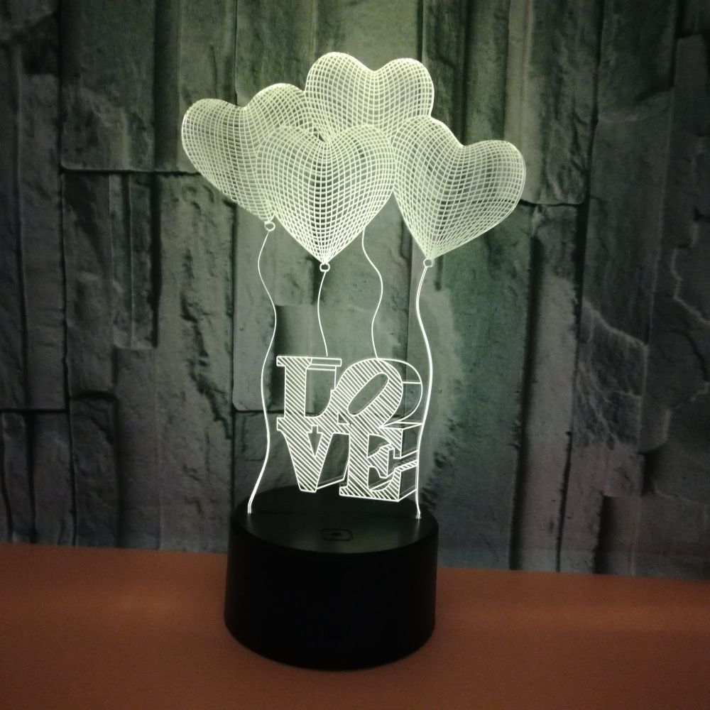 Valentines Day For Girlfriend 7 Color Change 3D Hologram Love Heart Lamp USB Acrylic Lights Anniversary Wife