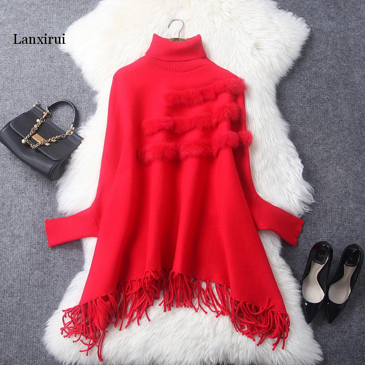 Cape à franges ample tricot | Glands, Cape, Poncho, châle manches chauve-souris, tricot col roulé veste Pashmina: Red