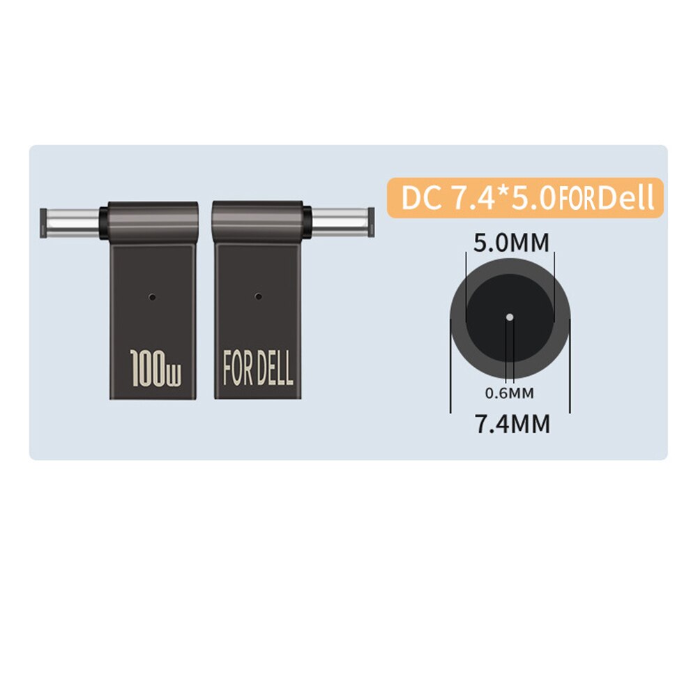 PD 100W szybka wtyczka ładowania rodzaj USB C żeńskie gniazdo gniazdo do 4.5x3.0 4.0x1.7 5.5x2.1 5.5x2.5 7.4x5.0 4.0x1.35 mężczyzna konwerter wtyczki: 7.4x5.0mm DELL