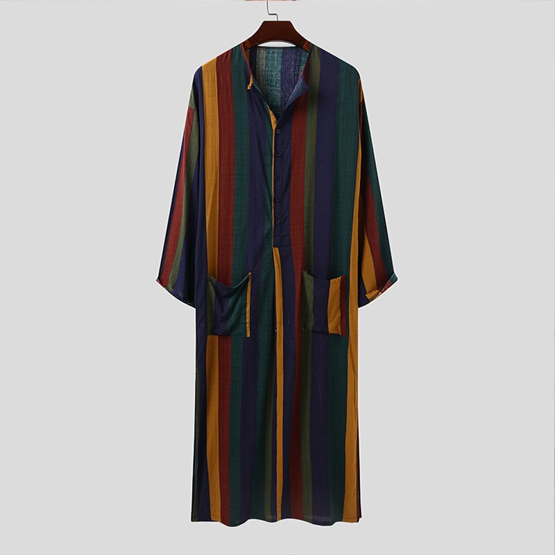 Túnica popular de Oriente Medio para hombre, informal islámica de manga larga árabe a rayas, Túnica musulmana de Camisa estampada, otoño e invierno,: Amarillo / 4XL