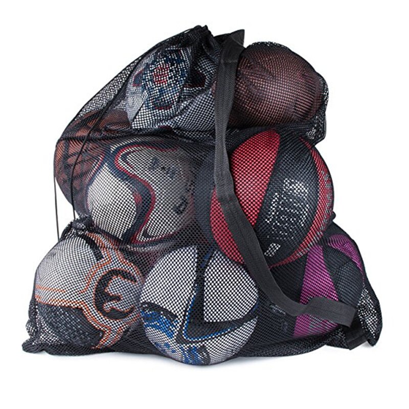 Mesh Tasje, Effen Kleur Grote Capaciteit Schoudertas Opbergtas Voor Basketbal Voetbal, Zwart
