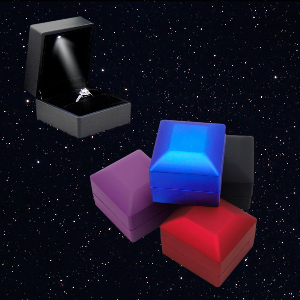 Caja de para pendientes con luz LED, joyería de compromiso para boda