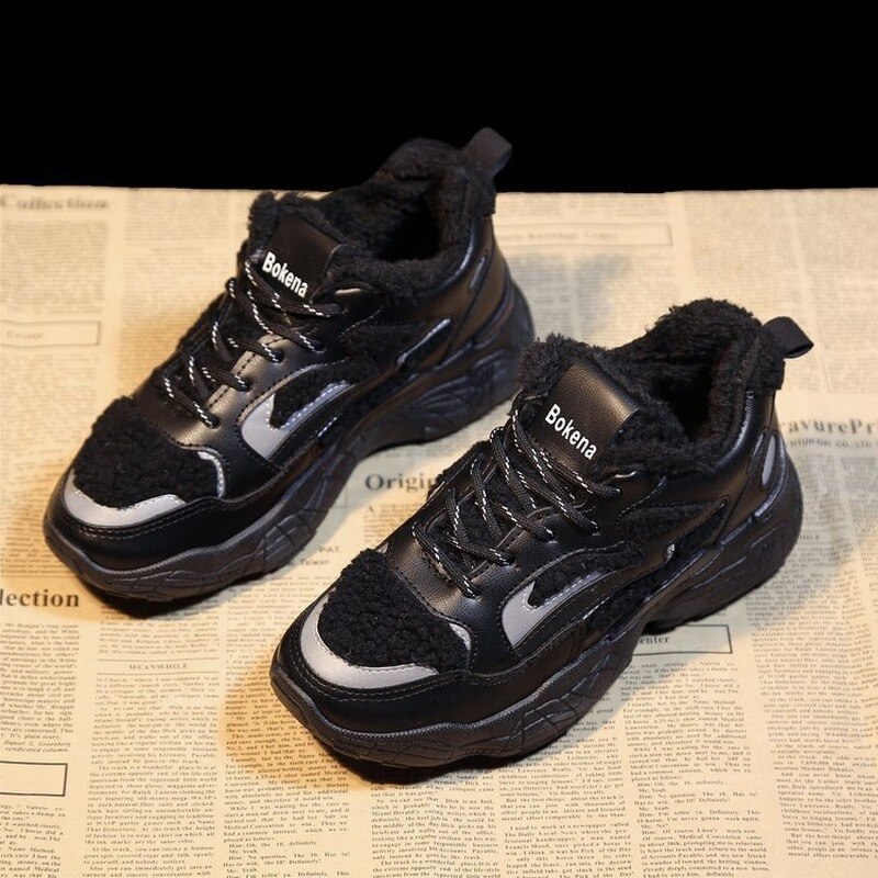 Winter dames sneakers flats platform katoenen schoenen vrouw casual veterschoen antislip plus fluweel om warm te houden damesschoenen