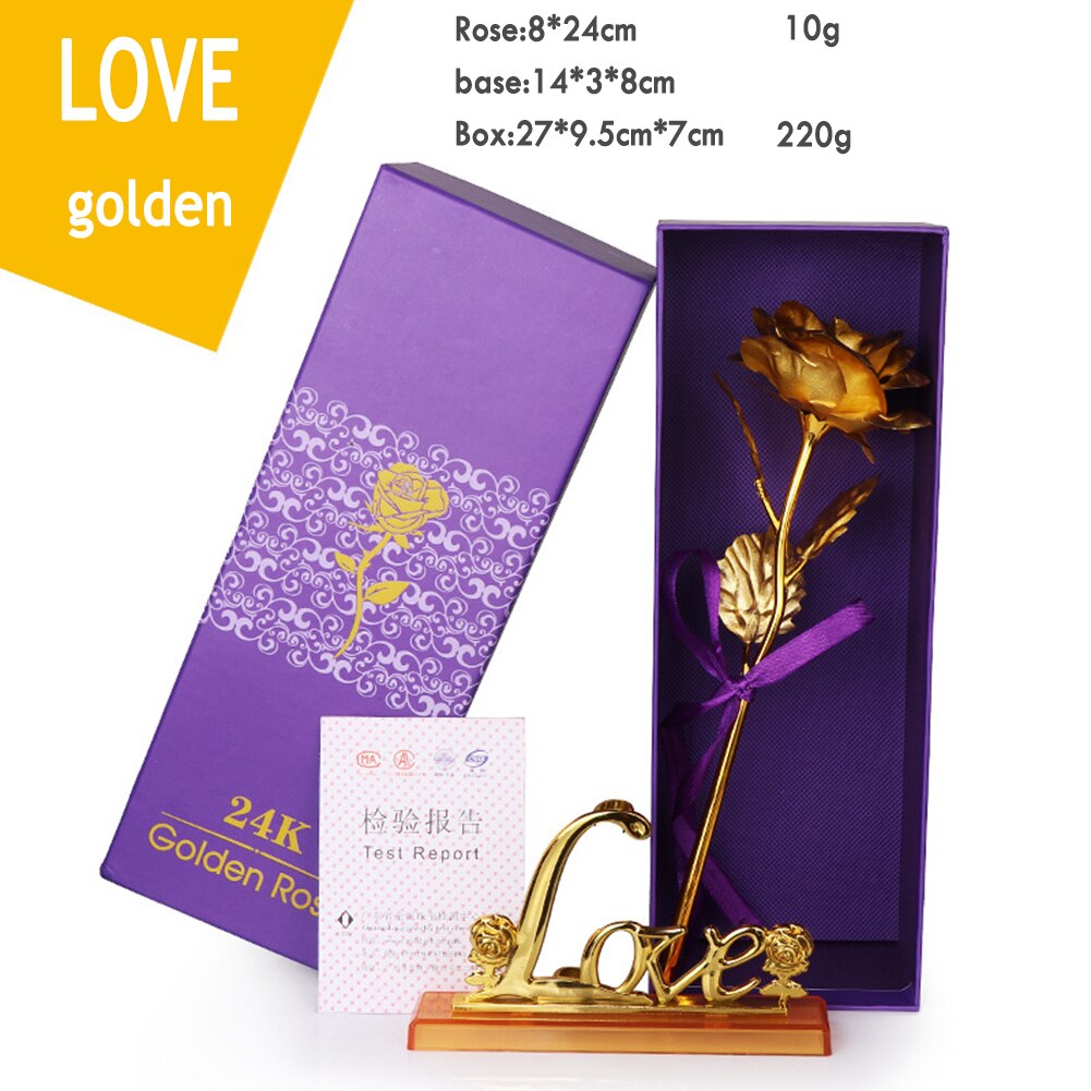 Delicate Gold Foil Rose Flower Box Simulation 24K Valentines Day Christmas Wedding Home Furnishing Decor: Box with flower gold