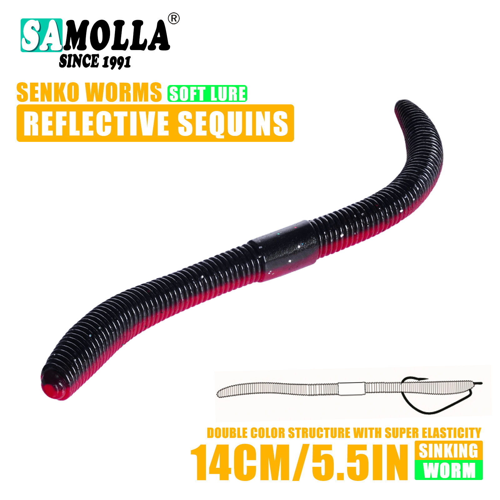 10 cm/14 cm 10/15 unids/bolsa cebo suave Senko gusano palo loco cebos de gusano Leurre Souple Wobblers para todos los peces Pesca señuelo de Pesca de lubina: Etiqueta blanca y negra