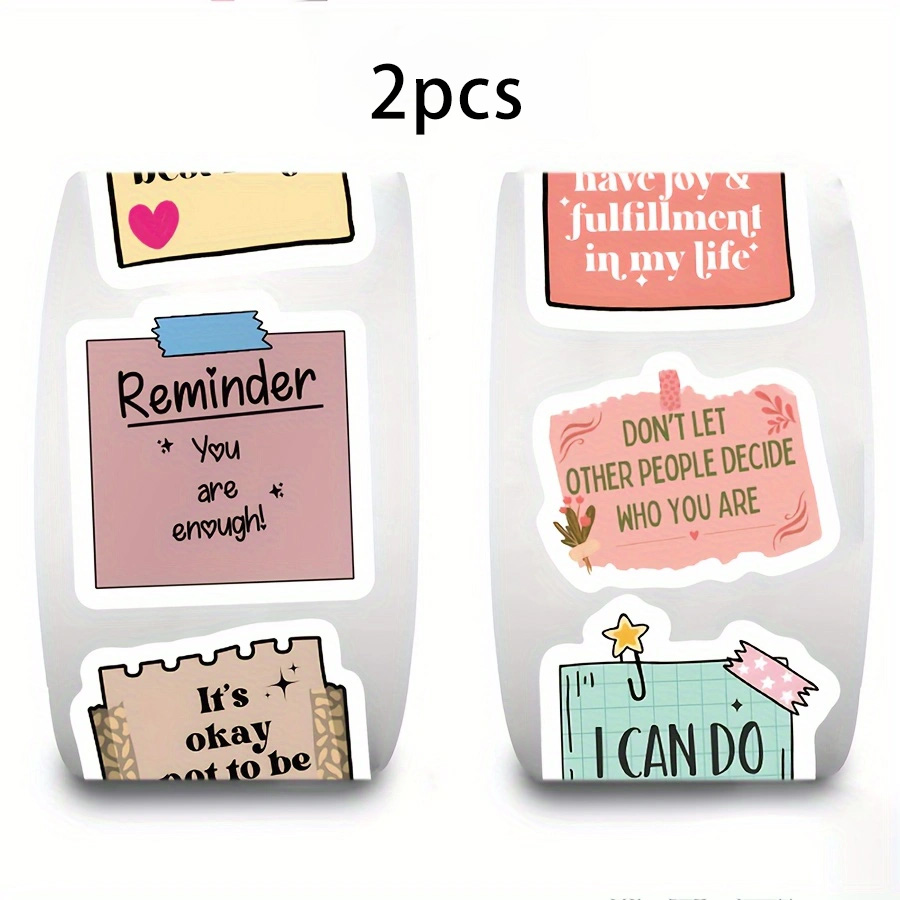 2 rolo de etiqueta motivacional, adesivos coloridos, adesivos desenhados à mão de desenho animado, decorações de cartão de envelope de livro de scrapbook: Default Title