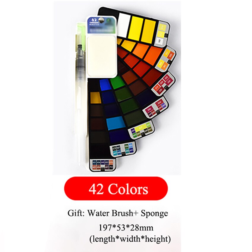 18/25/33/42 kleuren Opvouwbare Effen Aquarel Verf Set Fan Vormige Aquarel Met Water Borstel Pen wasbare Spons: 42 Colors