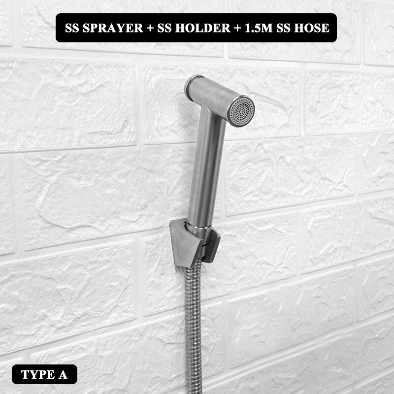 Brushed Stainless Steel Douche Kit Double Spray Handheld Bidet Sprayer Toilet Bidet Faucet Shattaf Valve Jet Set Hygienic Shower: A 3 PCS Kit SS Hose