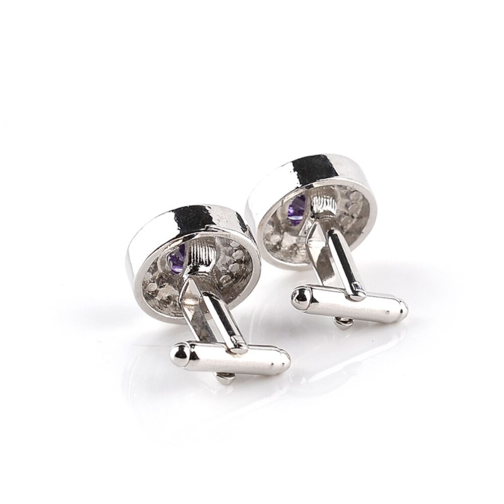Gemelos de negocios con diamantes de imitación brillantes para hombre, camisa de de boda, color blanco y morado, redondos, accesorios,