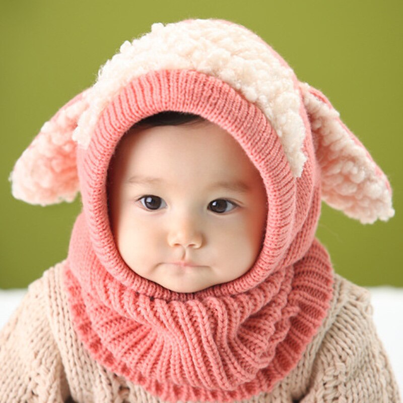 Børn baby sweater hat varm strik hue dejlig behagelig til vinter udendørs mvi-ing: Lyserød