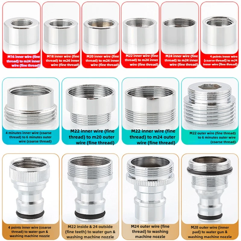 Kranadapter 24 omdreining 16 18 20 22 24 26 28 30 32mm innvendig og utvendig fintannet krankonverteringsgjengetilbehør