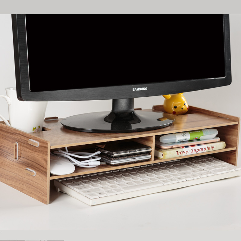 Multi-function Desktop Monitor Stand Computer Screen Riser Wood Shelf Plinth Strong Laptop Stand Desk Holder For Notebook TV: brown