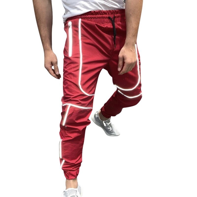 Menn sport refleksbukser joggere nattløpebukser trening treningsstudio Fitness menn joggere trening lange bukser jogge sportsklær: Rød / Xxl