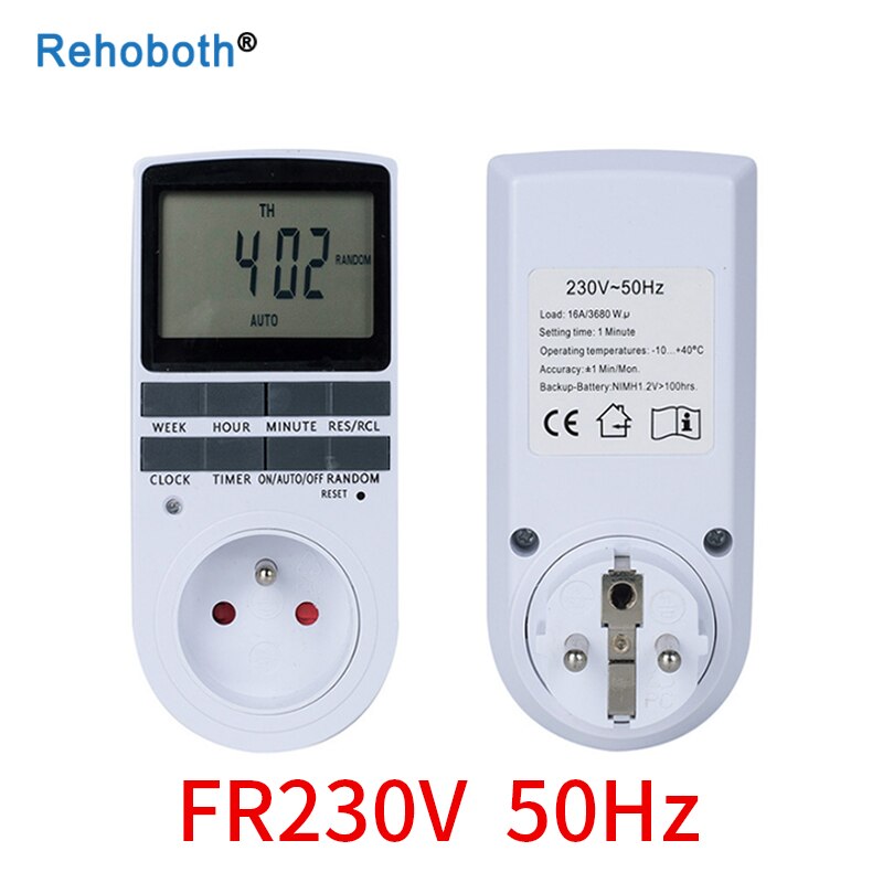 24 Hour Cyclic Electronic Digital Timer Switch EU UK AU US BR FR Plug Kitchen Timer Outlet Programmable Timing Socket: FR 230V