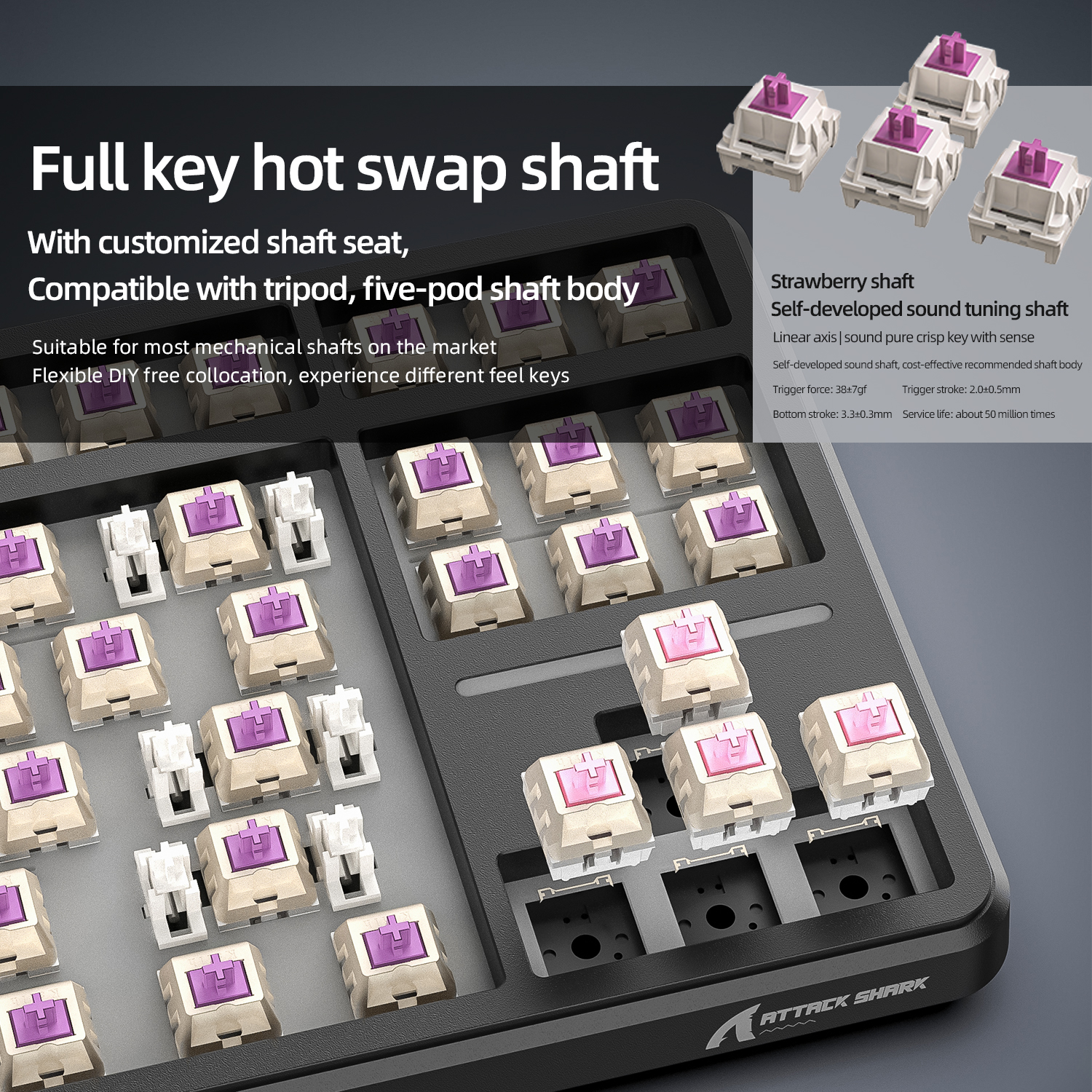 Klawiatura do gier Attack Shark X87 Macro Drive, klawiatura mechaniczna Bluetooth z grawerowaną bokiem półprzezroczystą postacią, RGB, Hot-Swap