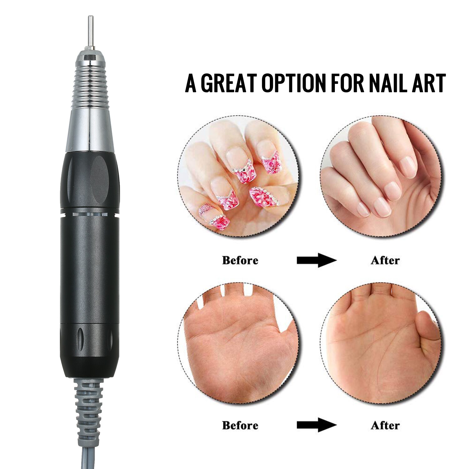 Perforador de uñas eléctrico , herramienta para arte de uñas, pluma con mango, accesorios artísticos para uñas, manicura y pedicura