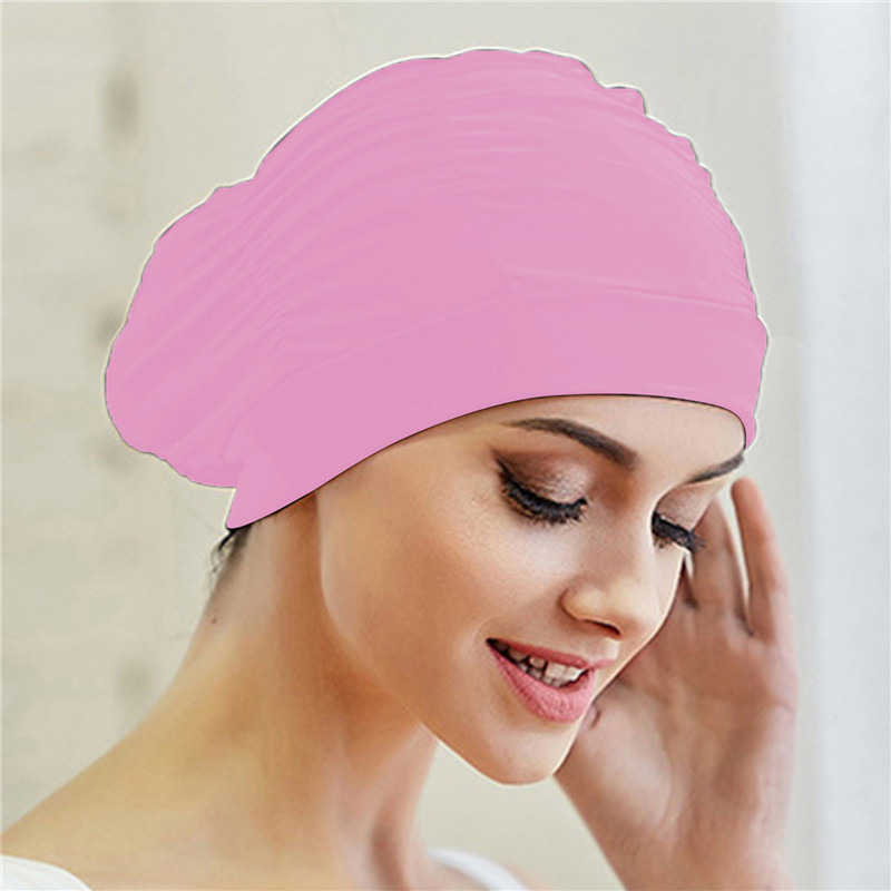 Gorro de baño de nailon elástico para mujer y niña, gorro de baño de pelo largo, drapeado elástico, tamaño libre, turbante deportivo para piscina: Blanco