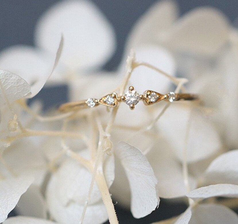 Vintage Vrouwen Gold Filled Ring Dainty Exquisite Verzilverd Leuke Kleine Eenvoudige Bloem Ringen Meisjes Sieraden