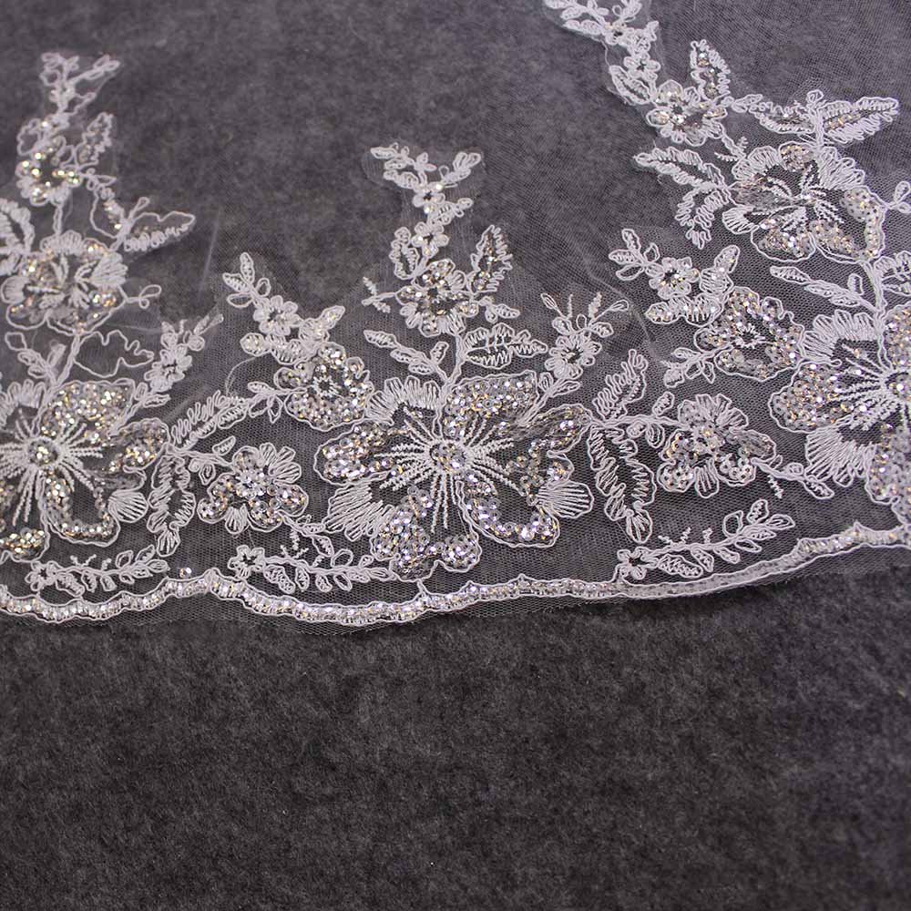 Long Wedding Veil with Comb 3M Cathedral Bridal Veil with Sequined Lace Appliques Metal Comb Voile Mariage