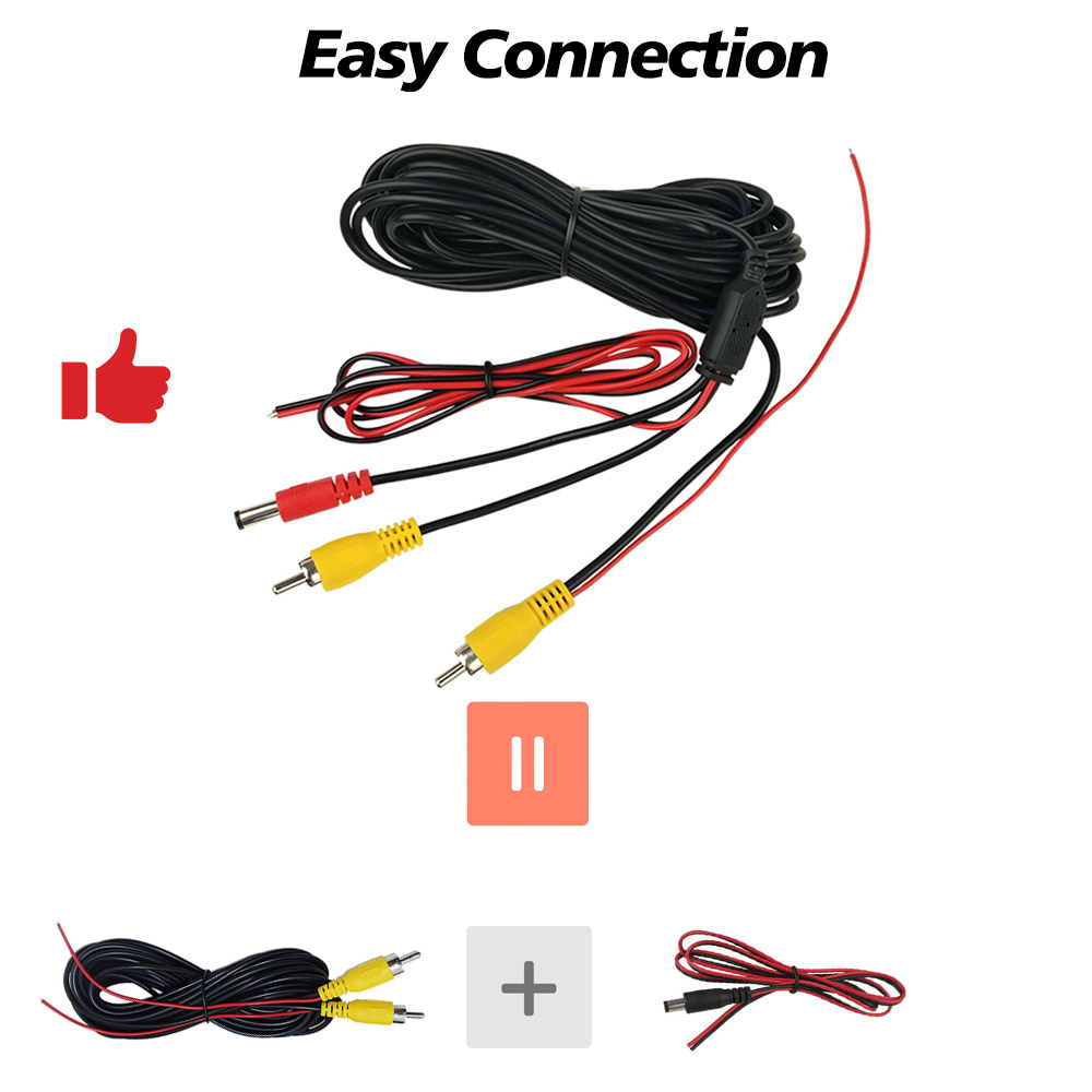Achteruitrijcamera Videokabel voor Auto Omkeren Parkeren Universele 6M/10M Draad, RCA Video Verlengkabel 2 in 1 Voor Backup Camera