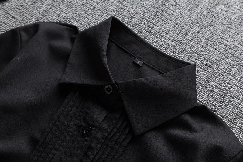 Camisa escolar japonesa feminina, uniforme de trabalho para meninas, estudantes de algodão preto, uniforme jk, camisa preta de manga longa