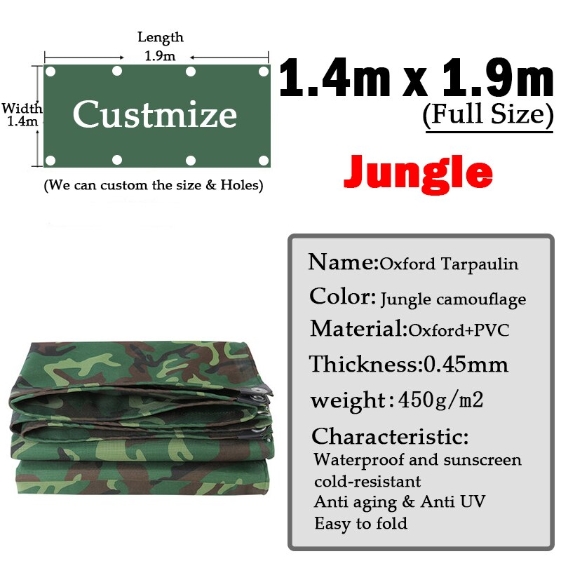 Jungle Oxford Camouflage Dekzeil Regendicht Doek Outdoor Pvc Camping Tent Zeil Heavy Duty Truck Onderdak Cover Cargo Stapel Dekzeilen: 1.4x1.9m