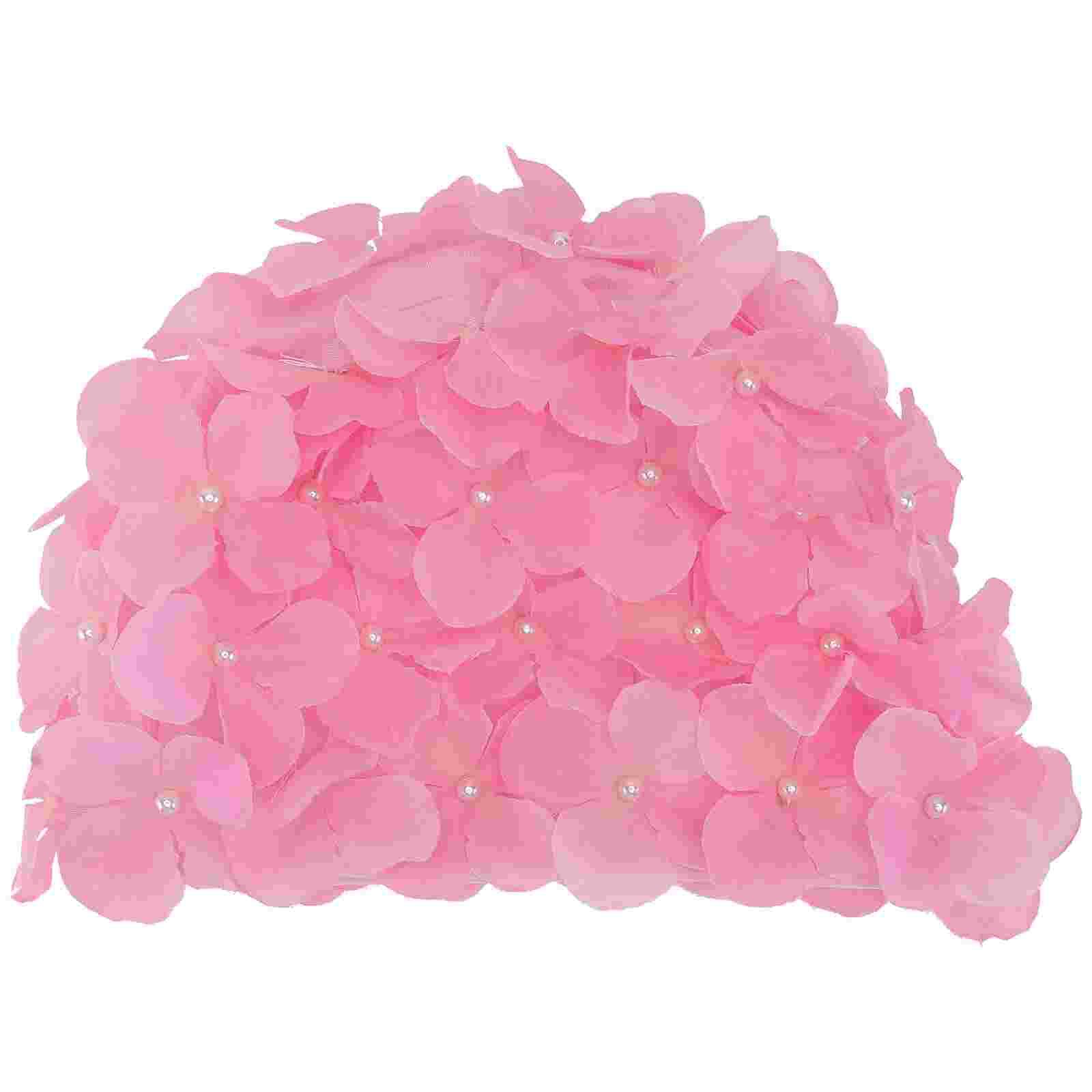 1Pc Swim Cap Swimming Accessories Swim Hat Flower Swim Cap Bathing Cap for Girls: Pink