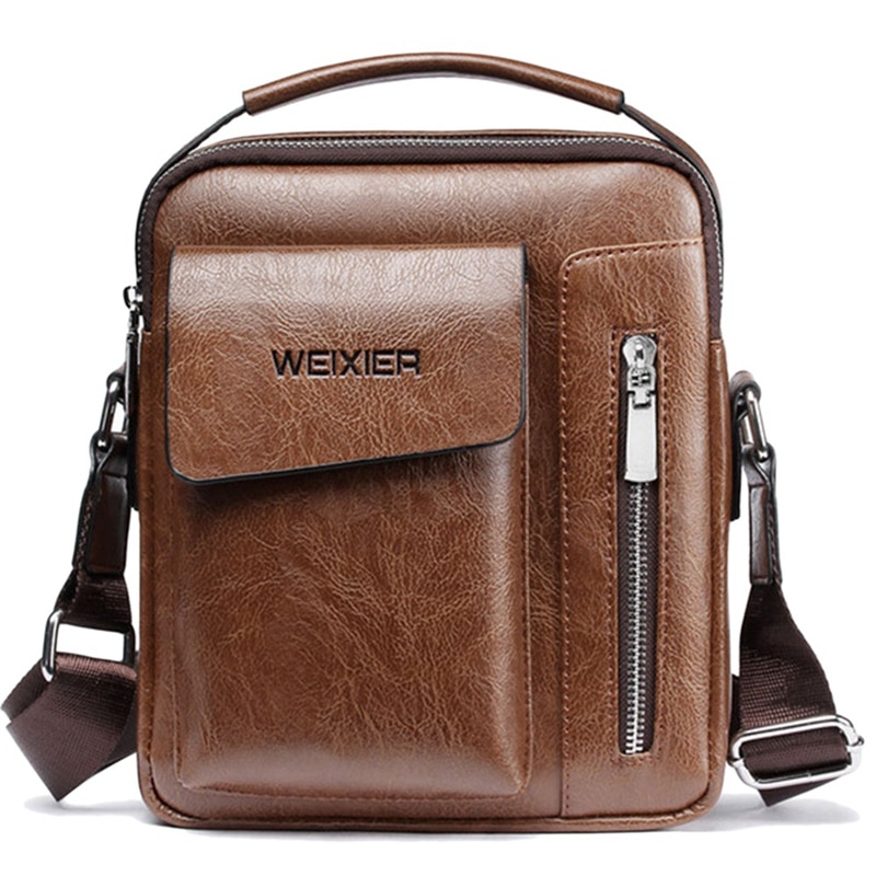 Weixier Jahrgang Bote Tasche Männer Schulter Taschen Pu Leder Umhängetaschen Für Männer Taschen retro Reißverschluss Mann Handtaschen: Braun 1