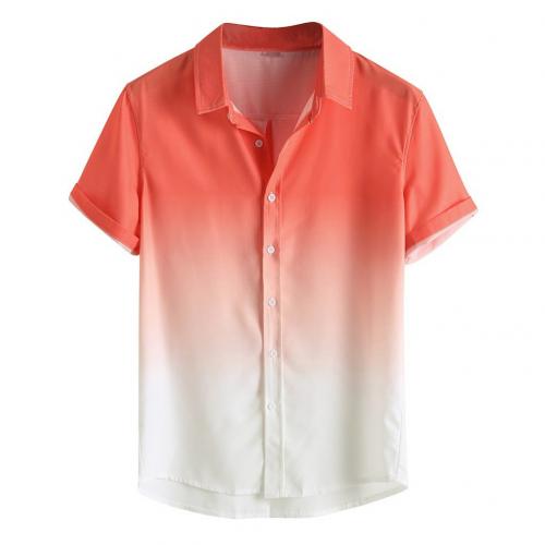 Stijlvolle Mannen Korte Mouw Turn Down Kraag Gradiënt Kleur Print Button Shirt Kleurverloop Print Comfortabel Om Te Dragen Knop: Oranje / XXL