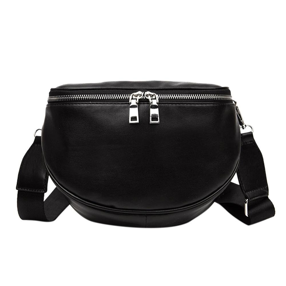 Black Chest Bag Women PU Leather Waist Pack Casual Adjustable Belt Shoulder Solid Zipper Crossbody Bag for Girls Female