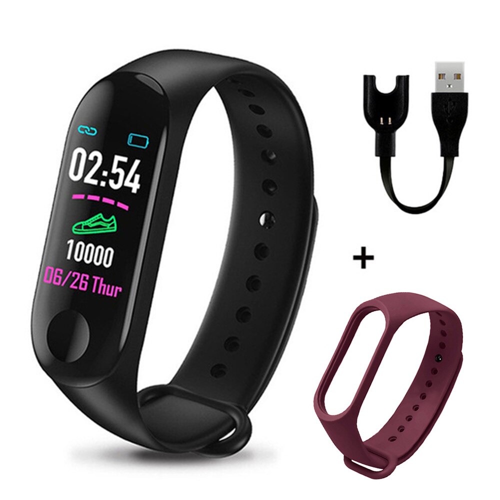 Digital Bracelet Heart Rate Blood Pressure Health Waterproof Smart Watch Men Women Bluetooth Watch Wristband Fitness Tracker: Black Wine Red