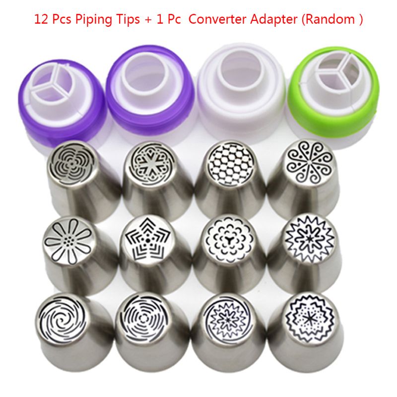12Pcs/Set Russian Large Piping Tips Set Baking Supplies Tulip Flower Icing Nozzles Fondant Cakes Cupcakes Pastries