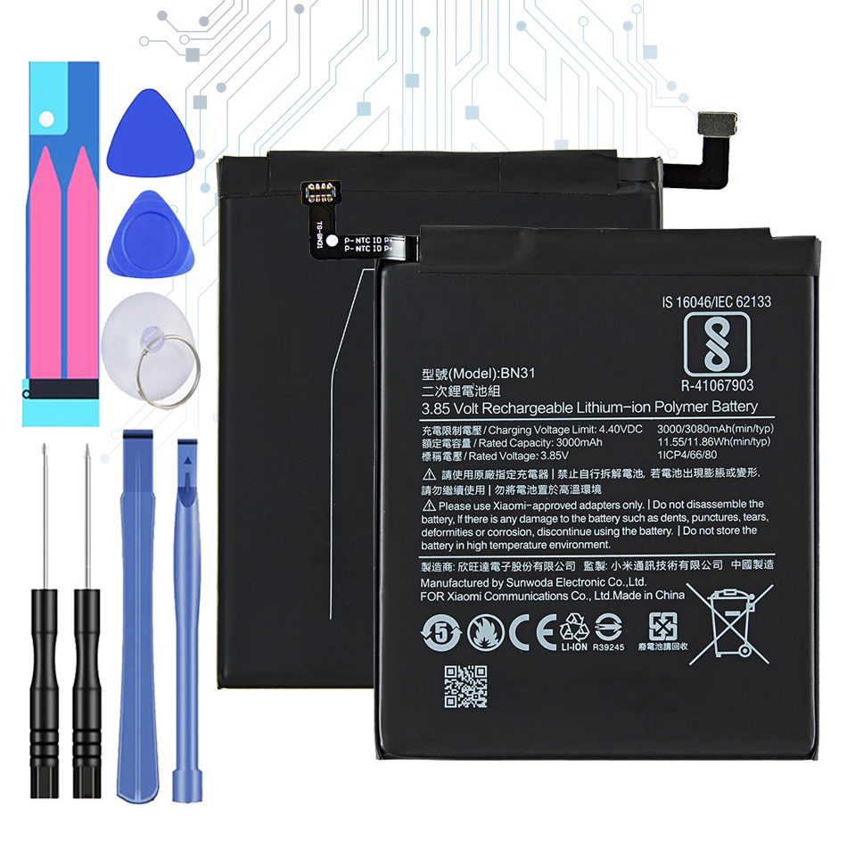 For Xiao mi redmi s2 BN31 3080mAh Battery For Xiaomi Mi 5X Mi5X Redmi Note 5A Note5A/ Pro Mi A1 Redmi Y1 Lite S2 BN 31 Batteries