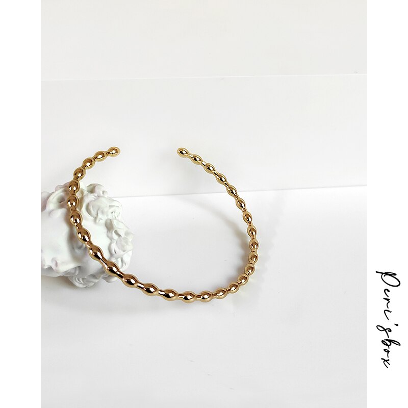 Peri'sbox Gold Beads Linked Gold Bangles Small Circle Geometric Bangles for Women Minimalist Open Bangle Adjustable