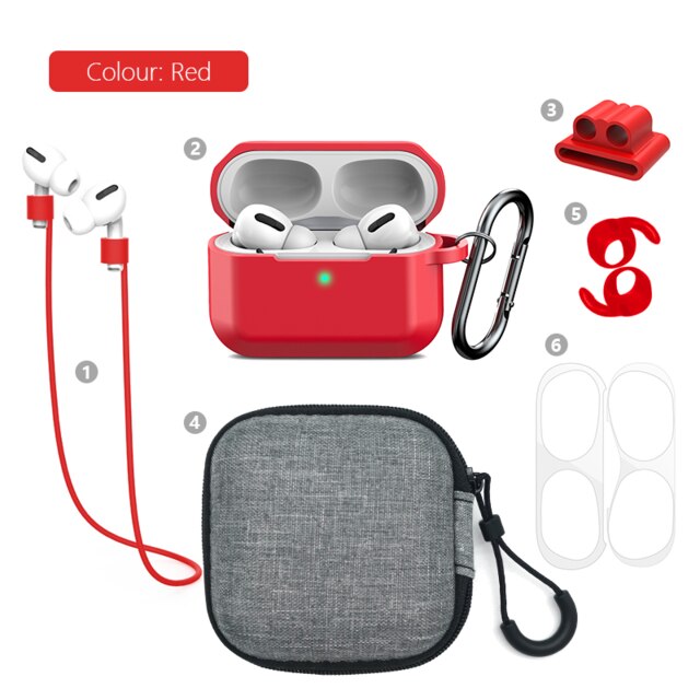 Funda gruesa 6 en 1 para auriculares Airpods Pro, conjunto de almacenamiento para auriculares Bluetooth, cubierta protectora para Digital, producto de almacenamiento ALLK: 6in1ProRedA