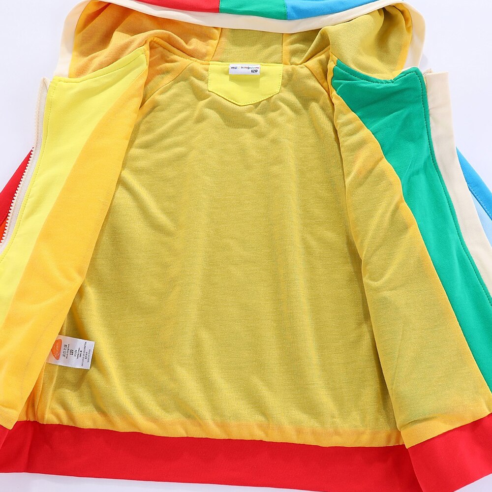 Mudkingdom Kids Hooded Jackets Rainbow Embroidery Colorblock Boys Girls Outerwear