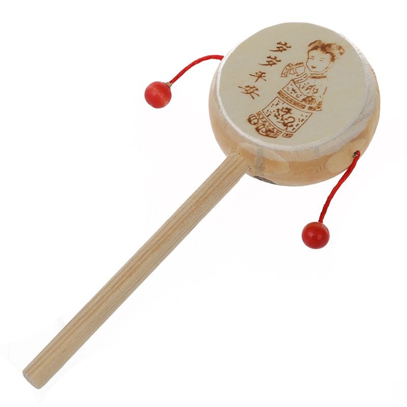 Enfants jouet en bois tambour chinois vieux hochet en bois tambour main secouer jouet pour enfants marteau jouet fabricants de bruit pour jouets son